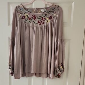 Velzera Women's Floral Embroidered Blouse - Light Purple